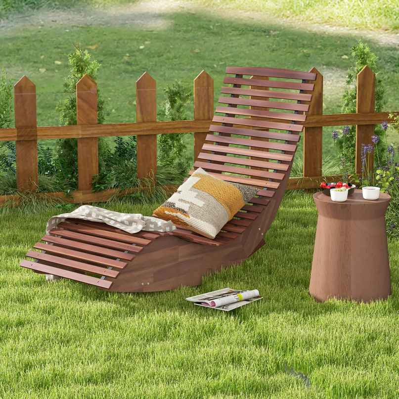 Giantex Outdoor Chaise Lounge Chair - Acacia Wood Outdoor Lounger, Patio Lounge Chair with Slatted Design