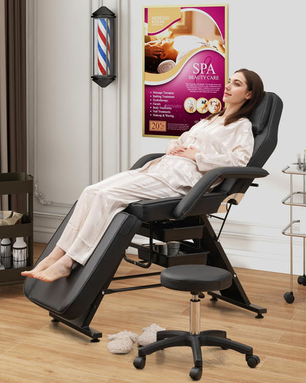 Giantex 72" Massage Bed with Hydraulic Stool, 3-Section Tattoo Chair with Adjustable Backrest, Legrest & Storage Boxes