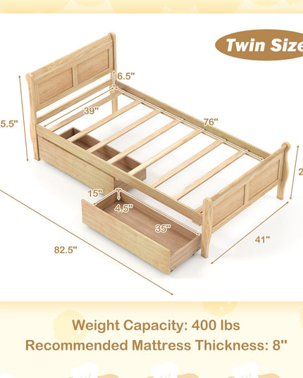 Giantex Twin Bed with 2 Storage Drawers for Kids Teens Adults