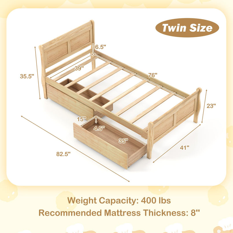 Giantex Twin Bed with 2 Storage Drawers for Kids Teens Adults