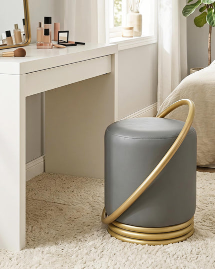 Giantex Modern Round Upholstered Vanity Stool with Gold Halo Metal Accent