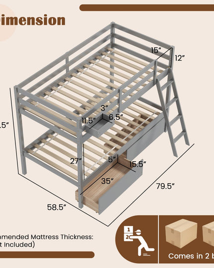 Giantex Bunk Bed Twin Over Twin with 2 Storage Drawers