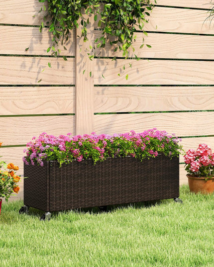 Giantex Set of 1/2 Wicker Raised Garden Bed with Wheels (38”x12”x14”)