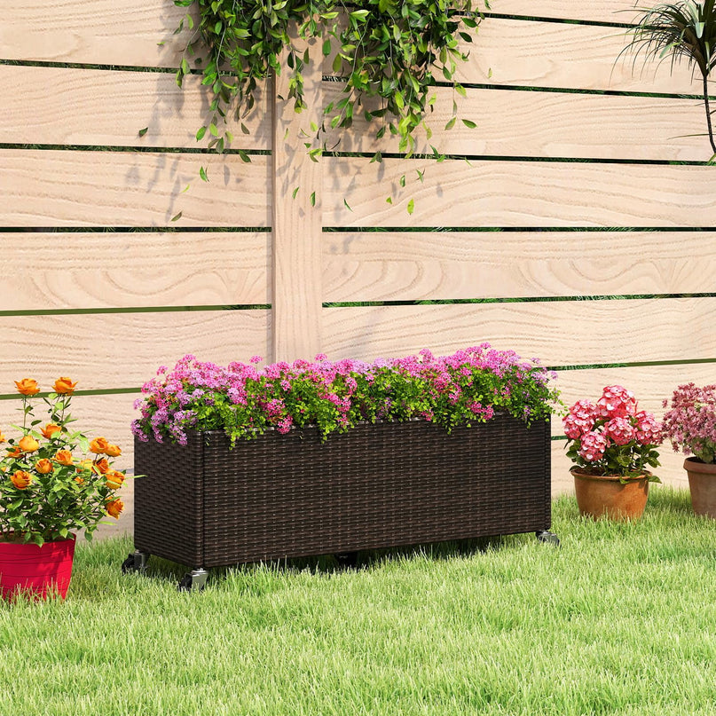 Giantex Set of 1/2 Wicker Raised Garden Bed with Wheels (38”x12”x14”)