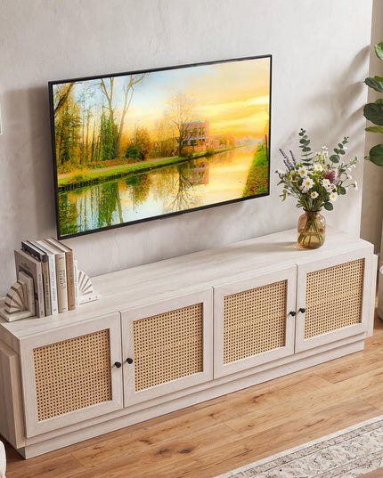 Giantex 4-Door PE Ratta TV Stand for TVs up to 75" with 2 Cabinets