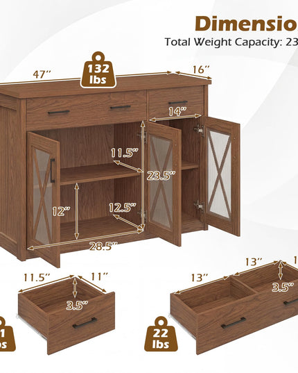 Giantex 47'' Farmhouse Buffet Cabinet w/Fluted Glass Doors