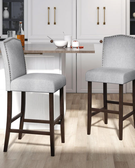 Giantex 30" Bar Stools Set of 2/4, Upholstered Bar Height Bar Chairs with Back & Rubber Wood Legs
