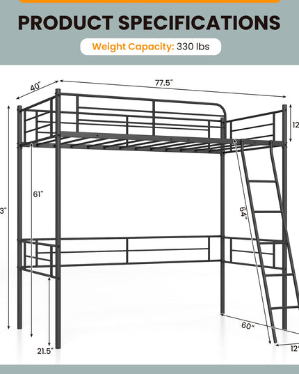Metal Loft Bed Twin Size - Giantex