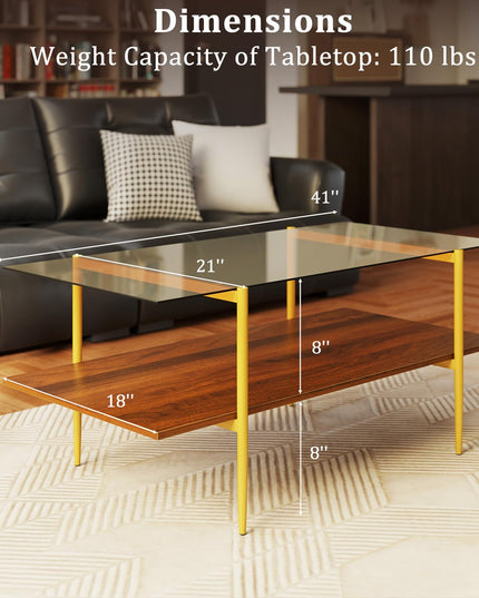 Giantex Glass Coffee Table Mid Century Modern Center Table