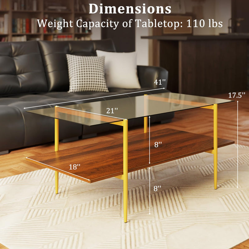Giantex Glass Coffee Table Mid Century Modern Center Table