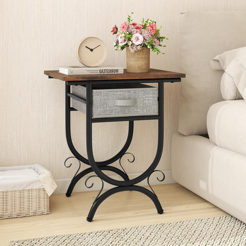 Giantex 21 Inch Tall End Table with Carved Metal Frame