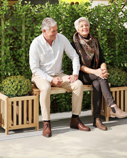 Giantex 2 in 1 Outdoor Bench with 2 Raised Garden Beds