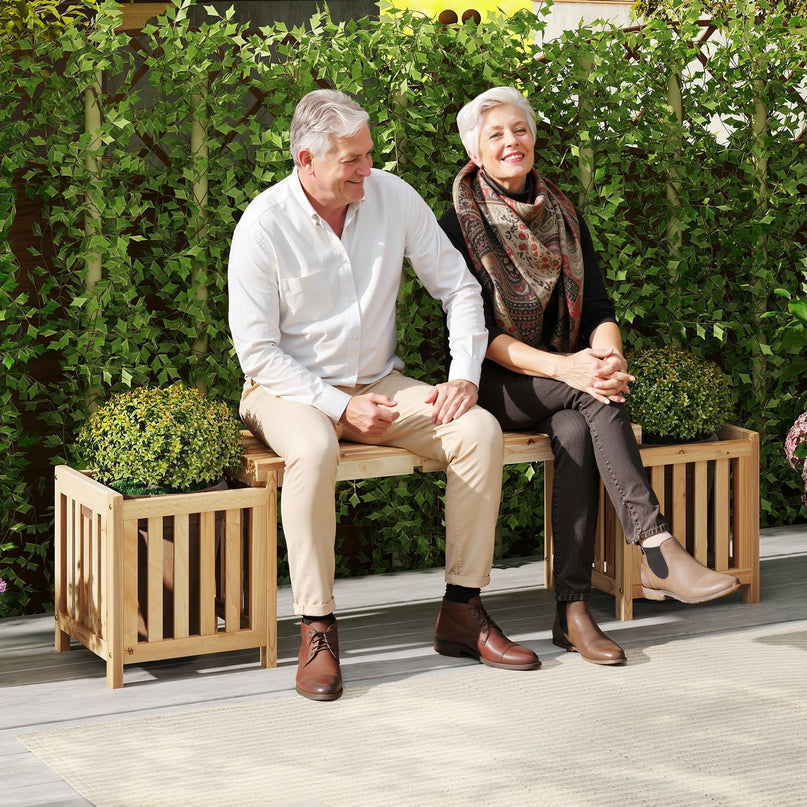 Giantex 2 in 1 Outdoor Bench with 2 Raised Garden Beds