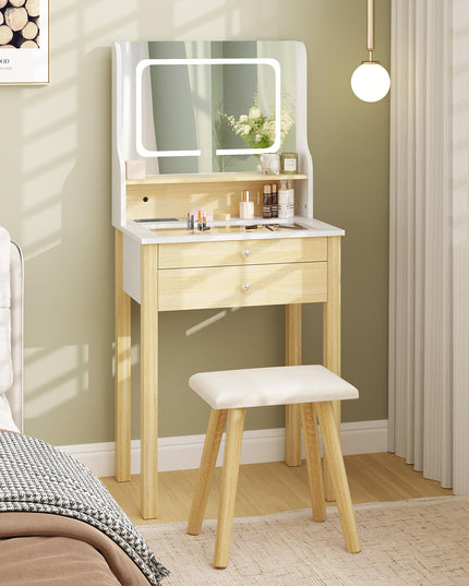 Small Vanity Desk with Mirror and Lights