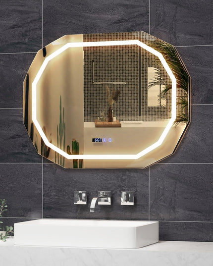 LED Bathroom Mirror, Lighted Beveled Edge Vanity Mirror Wall Mounted