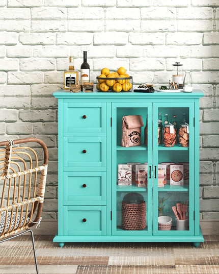 Giantex Buffet Sideboard with Storage - Kitchen Pantry Cabinet with 2 Doors, 4 Drawers, Adjustable Shelf