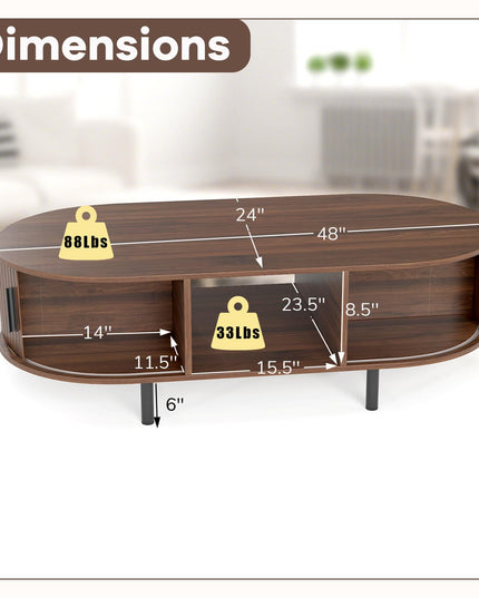Giantex Oval Coffee Table 48 Inch Mid Century Modern Living Room Table