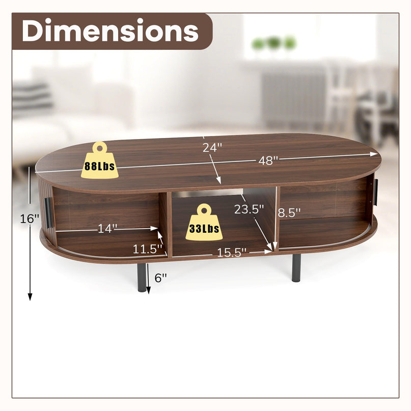 Giantex Oval Coffee Table 48 Inch Mid Century Modern Living Room Table