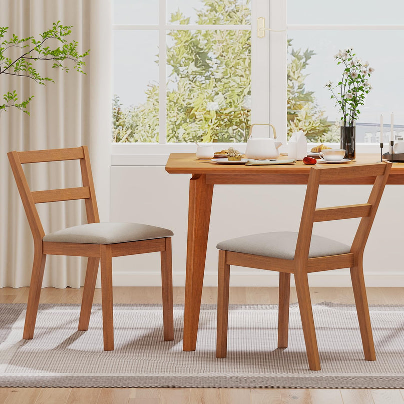 Giantex Wooden Dining Chairs Set of 2/4 with Rubber Wood Legs & Fabric Padded Seat