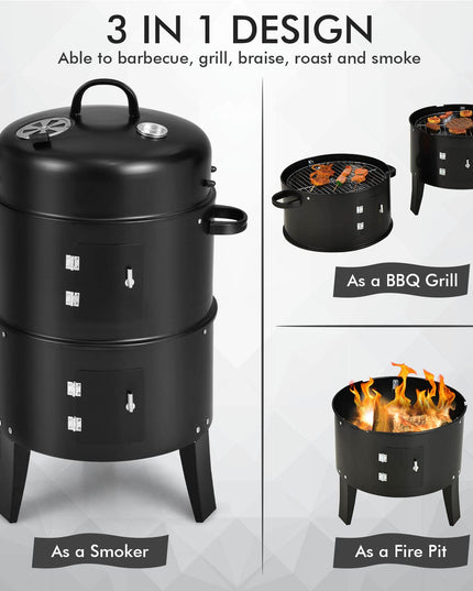 Giantex 3-in-1 Outdoor Smoker Grill with Smoker Combo