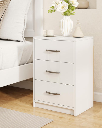Giantex Nightstand with 3 Drawers, Modern Night Stand with Storage Drawers, White