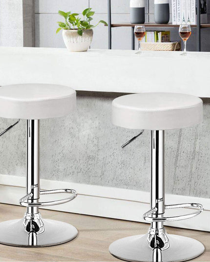 Modern Swivel Backless Round Barstool, PU Leather Armless bar Chair with Height Adjustable, Chrome Footrest