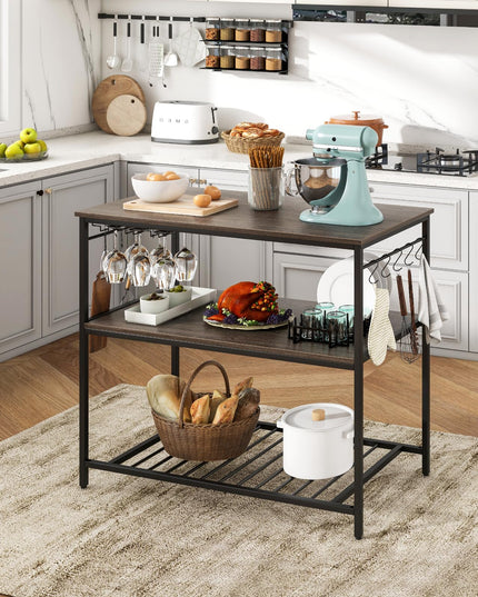 Giantex Kitchen Island with 3 Tier Storage Shelves, 48 Inch Baker Rack with Spacious Worktop