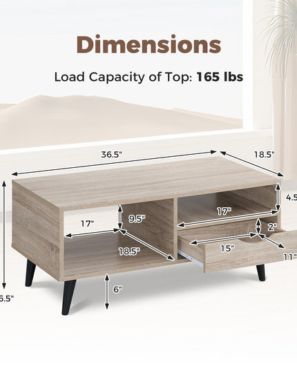 Table basse en bois Giantex avec tiroir de rangement, table de centre rustique de 36,5 pouces