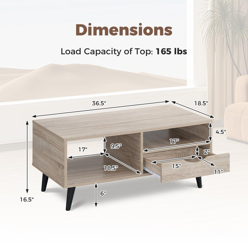 Table basse en bois Giantex avec tiroir de rangement, table de centre rustique de 36,5 pouces