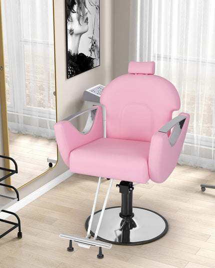 Giantex Reclining Barber Chair - Salon Chair for Hair Stylist, 360 Degrees Swivel
