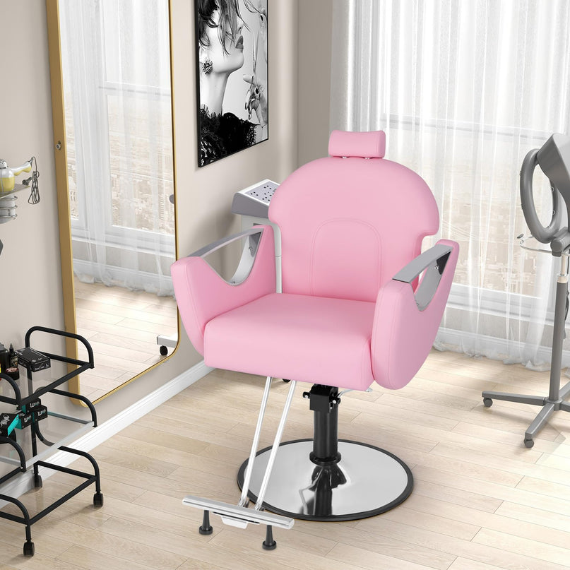 Giantex Reclining Barber Chair - Salon Chair for Hair Stylist, 360 Degrees Swivel