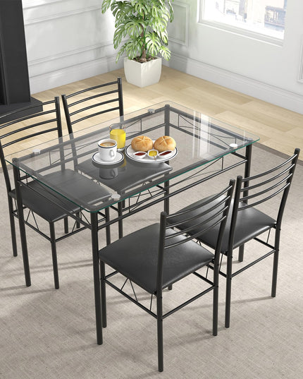 Giantex 5 Piece Dining Table Set, Kitchen Dining Set with Tempered Glass Table Top and 4 Upholstered Chairs (Black)
