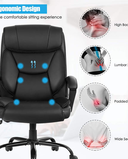 Chaise de bureau Giantex grande taille et robuste (227 kg), chaise de direction massante avec 6 points de vibration