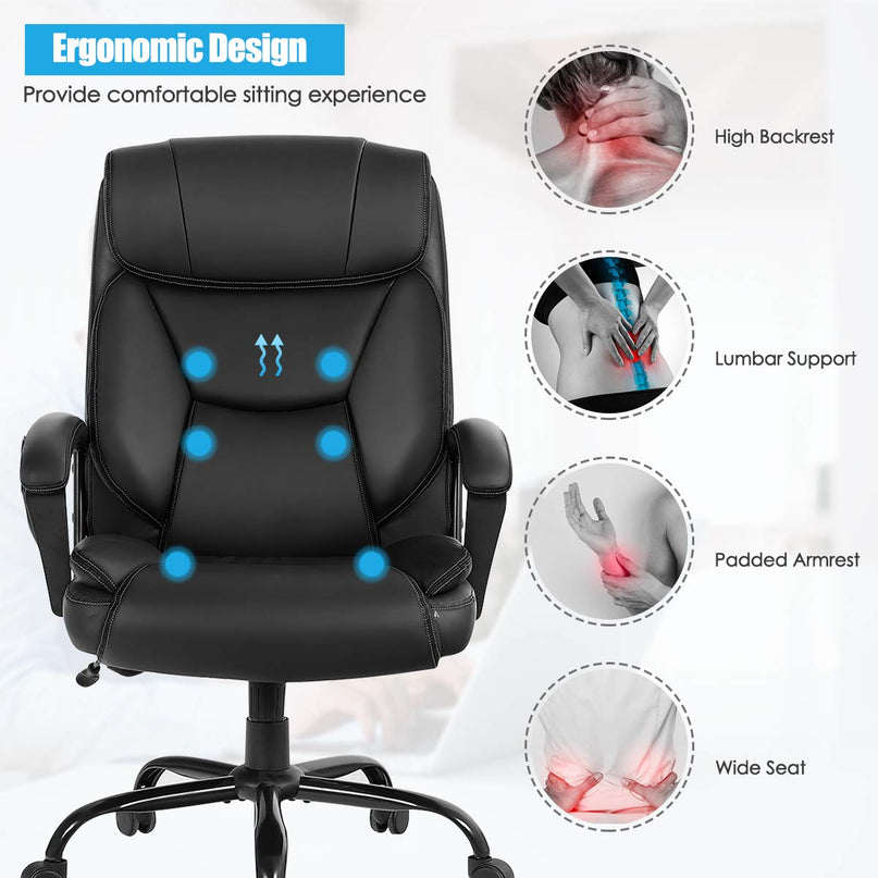 Chaise de bureau Giantex grande taille et robuste (227 kg), chaise de direction massante avec 6 points de vibration