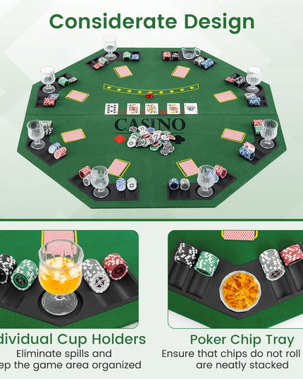 Giantex 48" Poker Table Top, 8 Player Foldable Texas Holdem Poker Mat Layout w/Carrying Bag