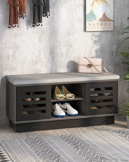 Giantex Entryway Shoe Storage Bench - Shoe Rack w/Seat Cushion & 6 Storage Compartments