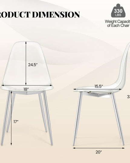 Giantex Clear Dining Chairs Set of 4, Kitchen Chairs w/Transparent Seat & Curved Back
