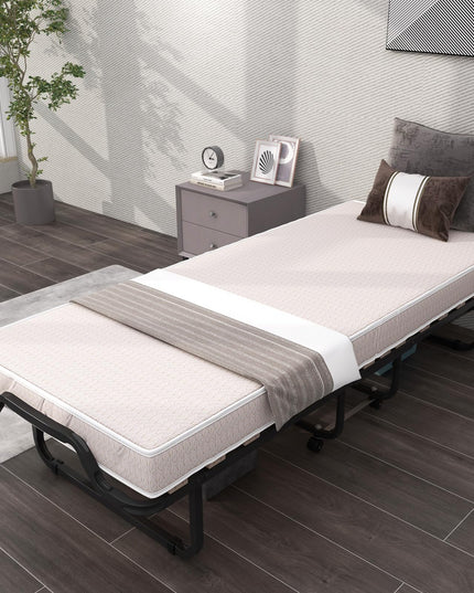 Giantex Folding Bed with Mattress, 75x31 Cot Size Bed Frame, Roll Away Beds with Mattresses for Adults