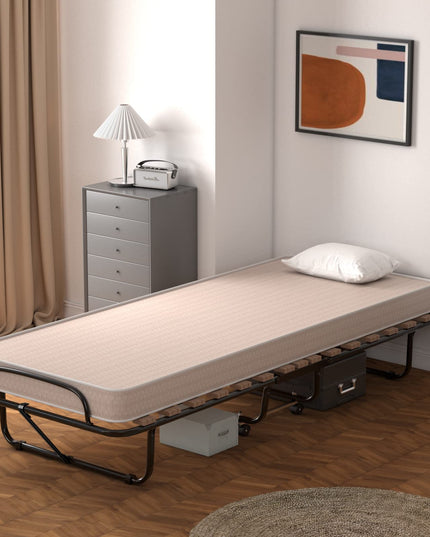 Giantex Folding Bed with Mattress for Adults, 75" x 32" Rollaway Guest Beds w/ 3 Inch Foam Mattress & Sturdy Metal Frame