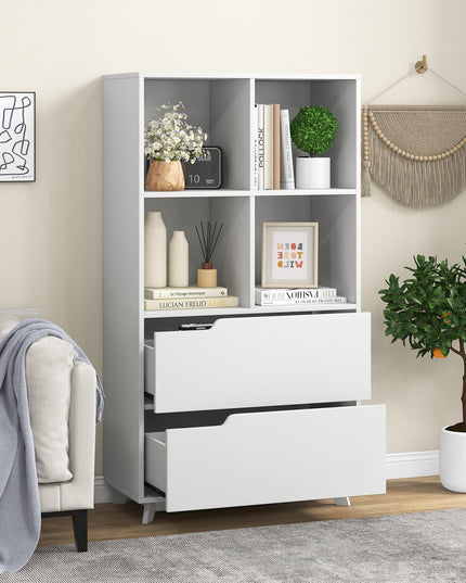 Giantex 51" Tall Bookcase with 2 Drawers, 4-Tier Open Bookshelf with 4 Storage Cubes, White