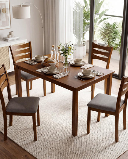 Giantex Rectangular Kitchen Table Set w/ 4 Upholstered Chairs for 4
