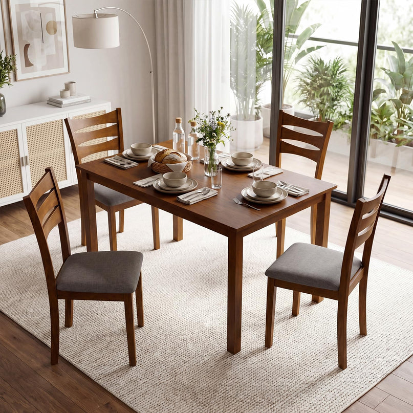 Giantex Rectangular Kitchen Table Set w/ 4 Upholstered Chairs for 4