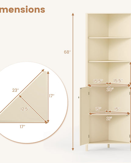 Meuble d'angle Giantex de 173 cm de haut avec 5 étagères et 2 portes cannelées pour salle de bain
