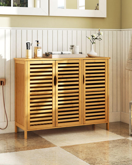 Giantex Bamboo Bathroom Storage Cabinet for Living Room Entryway Kitchen Dining Room