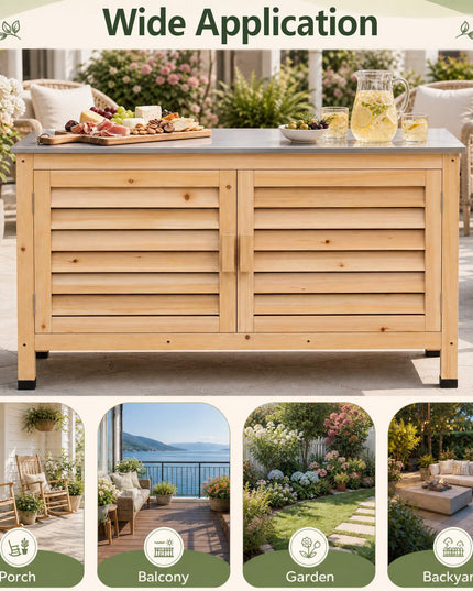 Giantex Fir Wood Outdoor Cabinet with Stainless Steel Countertop