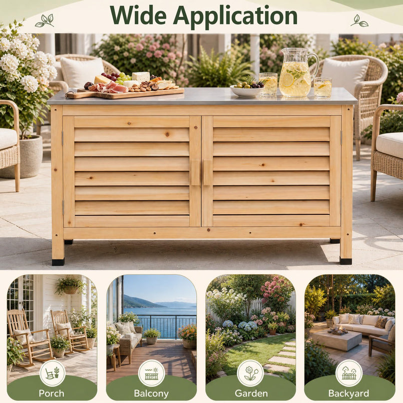 Giantex Fir Wood Outdoor Cabinet with Stainless Steel Countertop
