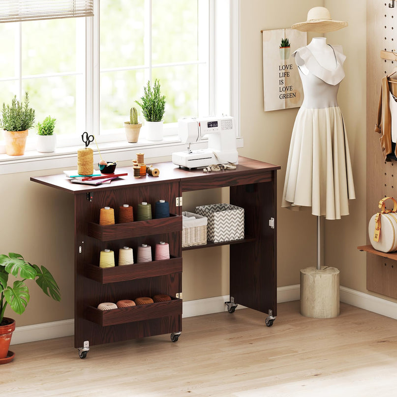 Giantex Folding Sewing Table with Charging Station