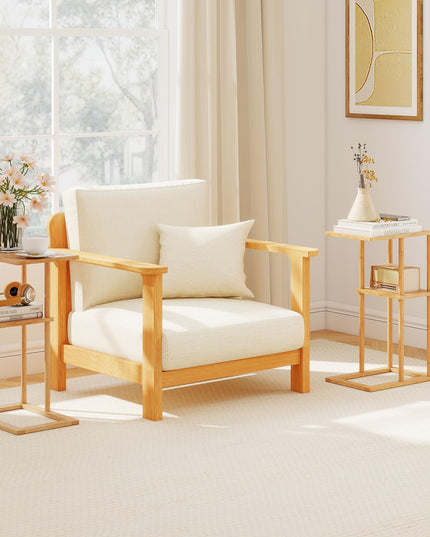 Giantex Bamboo Side Table Set of 2 with Storage Shelves