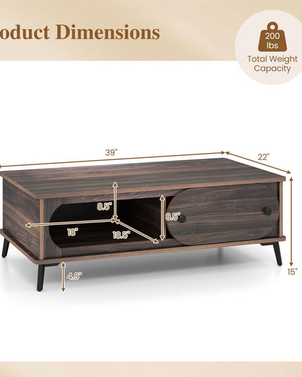 Giantex Mid Century Modern Coffee Table with Storage & Sliding Door