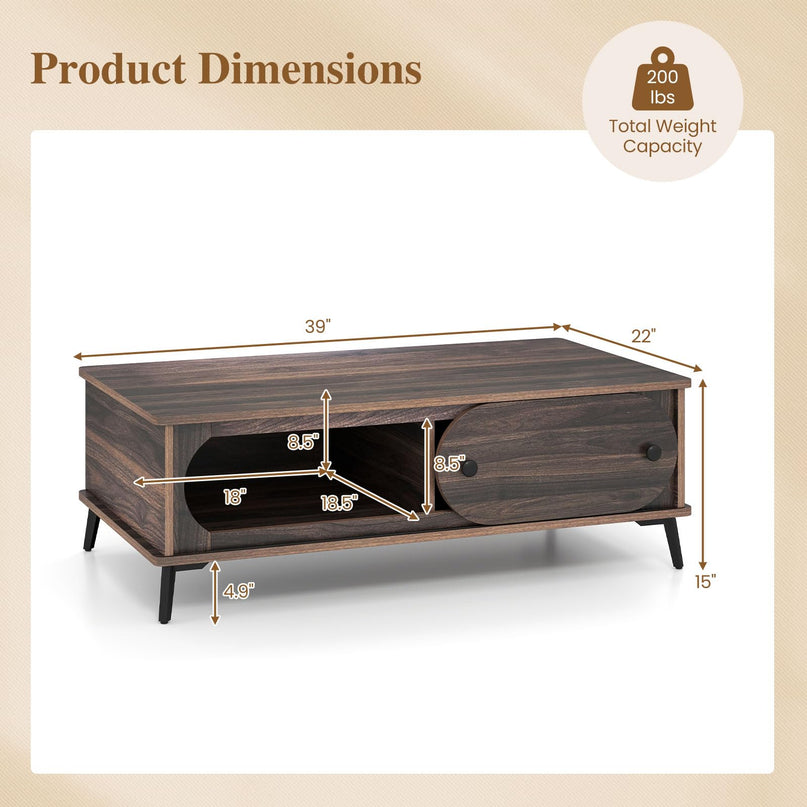 Giantex Mid Century Modern Coffee Table with Storage & Sliding Door
